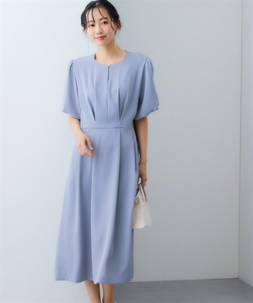 7days Life Styling(セブンデイズライフスタイリング)の「美極とろみ素材メタルパーツボリューム袖タックワンピース(しわになりにくい・洗濯機OK)(ワンピース・レディース・チャコール/グレー・S/M/L/LL)」の3枚目の写真