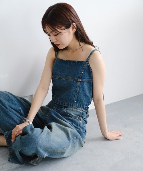 キャミソール 「セットアップ対応」スタッズデニムビスチェ セットアップ対応】スタッズデニムビスチェ（キャミソール