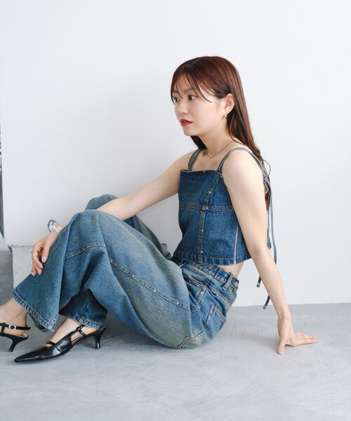 Kastane（カスタネ）の「*【セットアップ対応】スタッズデニムビスチェ（キャミソール・レディース・ブラック/ブルー・FREE）」の6枚目の写真