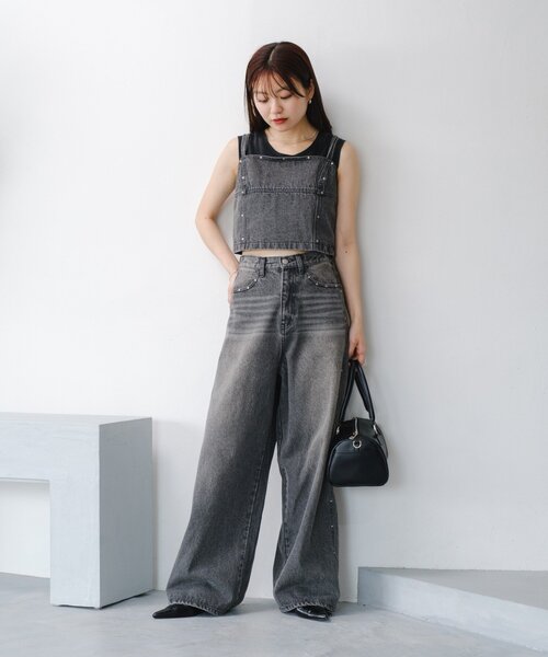 Kastane（カスタネ）の「*【セットアップ対応】スタッズデニムビスチェ（キャミソール・レディース・ブラック/ブルー・FREE）」の18枚目の写真