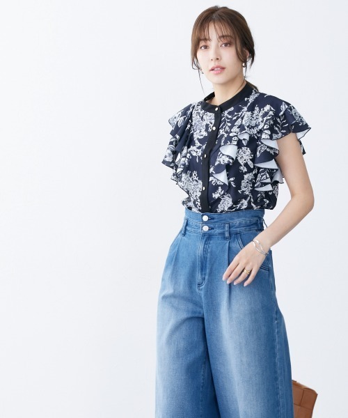 slattgir（スラットジール）の「高身長　花柄フリルブラウス（トールサイズ）（シャツ/ブラウス・レディース・ネイビー系/ホワイト系・TL/TLL/T3L/T4L/T5L/TM）」の12枚目の写真