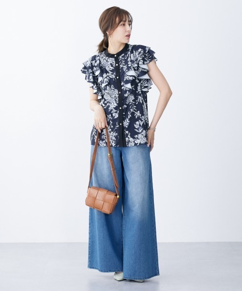 slattgir（スラットジール）の「高身長　花柄フリルブラウス（トールサイズ）（シャツ/ブラウス・レディース・ネイビー系/ホワイト系・TL/TLL/T3L/T4L/T5L/TM）」の17枚目の写真