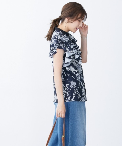 slattgir（スラットジール）の「高身長　花柄フリルブラウス（トールサイズ）（シャツ/ブラウス・レディース・ネイビー系/ホワイト系・TL/TLL/T3L/T4L/T5L/TM）」の19枚目の写真