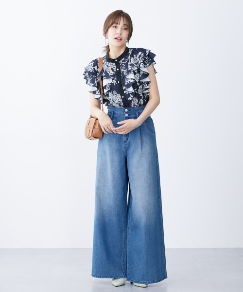 slattgir（スラットジール）の「高身長　花柄フリルブラウス（トールサイズ）（シャツ/ブラウス・レディース・ネイビー系/ホワイト系・TL/TLL/T3L/T4L/T5L/TM）」の18枚目の写真