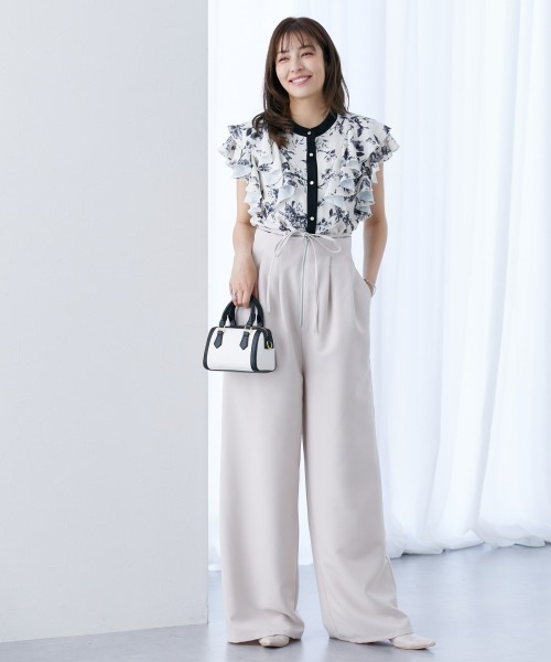 slattgir（スラットジール）の「高身長　花柄フリルブラウス（トールサイズ）（シャツ/ブラウス・レディース・ネイビー系/ホワイト系・TL/TLL/T3L/T4L/T5L/TM）」の7枚目の写真