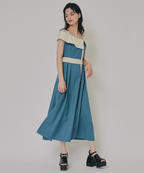 REDYAZEL（レディアゼル）の「バイカラーアシメショルダーワンピース（ワンピース・レディース・ダークグリーン/グレー/ネイビー・FREE）」の4枚目の写真