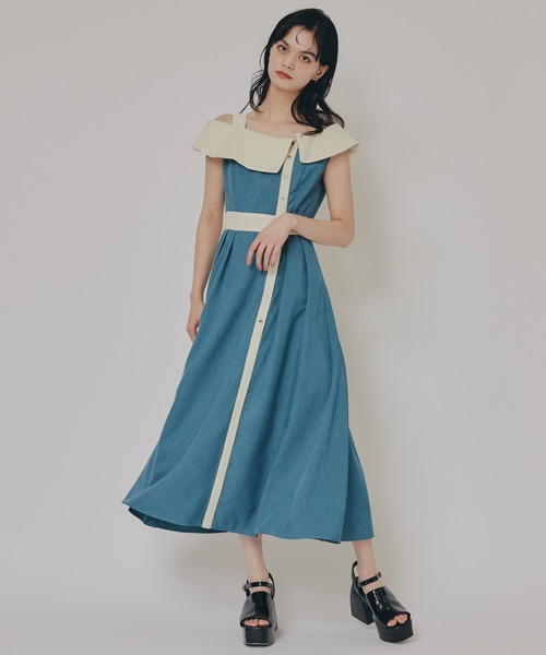 REDYAZEL（レディアゼル）の「バイカラーアシメショルダーワンピース（ワンピース・レディース・ダークグリーン/グレー/ネイビー・FREE）」の5枚目の写真
