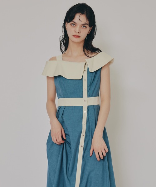 REDYAZEL（レディアゼル）の「バイカラーアシメショルダーワンピース（ワンピース・レディース・ダークグリーン/グレー/ネイビー・FREE）」の6枚目の写真