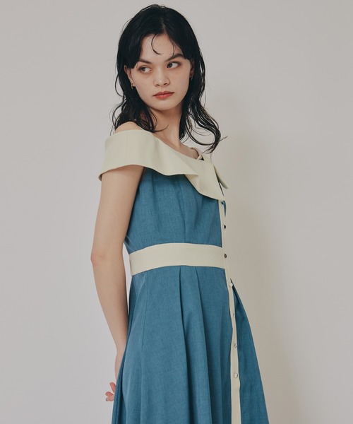 REDYAZEL（レディアゼル）の「バイカラーアシメショルダーワンピース（ワンピース・レディース・ダークグリーン/グレー/ネイビー・FREE）」の7枚目の写真