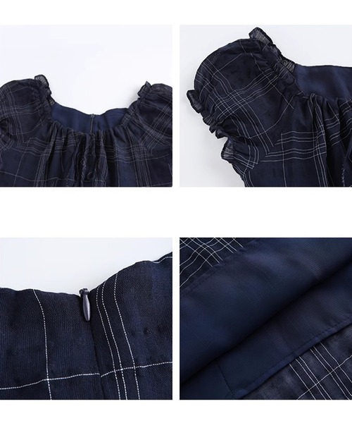 【♡mkm...mam♡】ルイルエブティック　デコラスリーブ シアーチェック柄 パフスリーブ ミディワンピース FQ25L036