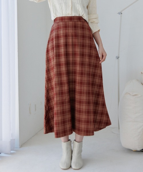 flower（フラワー）の「クラシックチェックスカート（スカート・レディース・レッド/ブラウン・FREE）」の2枚目の写真