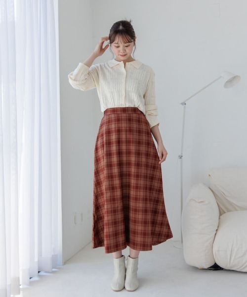 flower（フラワー）の「クラシックチェックスカート（スカート・レディース・レッド/ブラウン・FREE）」の4枚目の写真