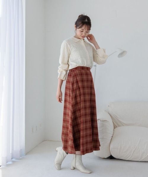 flower（フラワー）の「クラシックチェックスカート（スカート・レディース・レッド/ブラウン・FREE）」の5枚目の写真