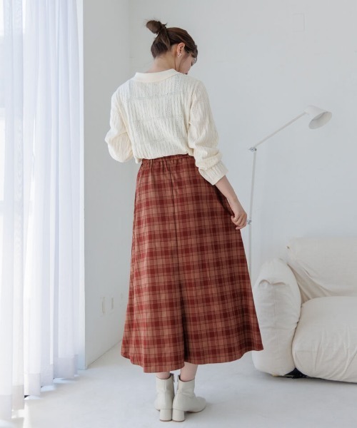flower（フラワー）の「クラシックチェックスカート（スカート・レディース・レッド/ブラウン・FREE）」の6枚目の写真