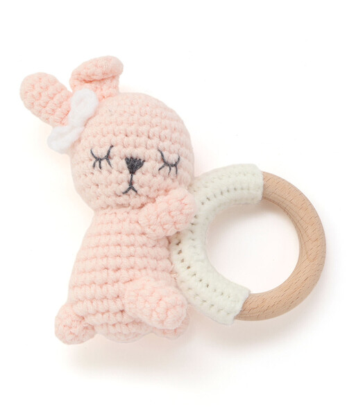 SLAP SLIP BABY(スラップスリップベビー)の「【お揃い】アニマルクマウサギペンギン恐竜すやすやモチーフ編みぐるみ木製歯がためベビー(その他ベビー用品・キッズ・グレー/ピンク/グリーン/ベージュ・FREE)」の6枚目の写真