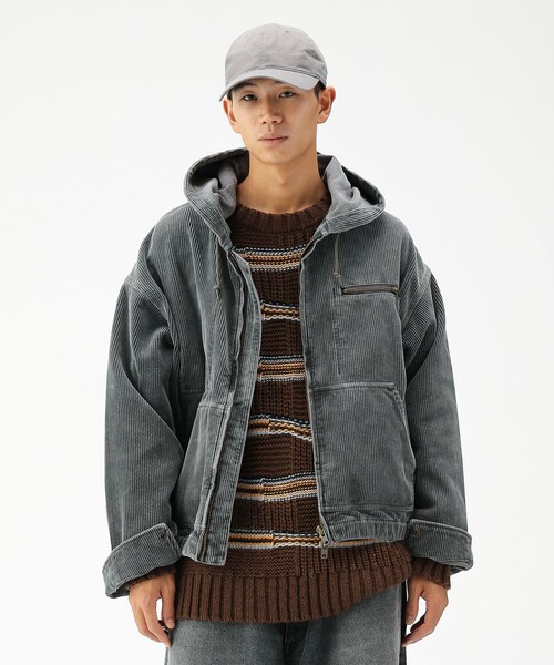 BEAMS（ビームス）の「ワイドショートフィット フェード コーデュロイ フーデットブルゾン（ブルゾン・メンズ・ブラウン/チャコールグレー・S/XL/L/M）」の9枚目の写真