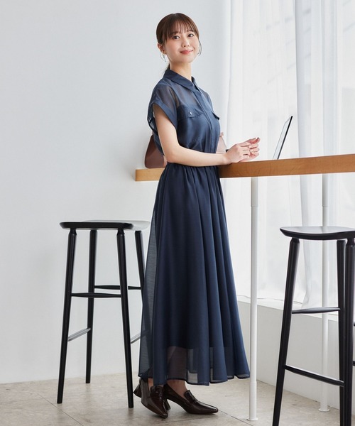 Andemiu（アンデミュウ）の「シャツセットアップ582104（シャツワンピース・レディース・レッド/ライトグレー/ネイビー/モカ/ダークグレー/ブラック・FREE）」の5枚目の写真