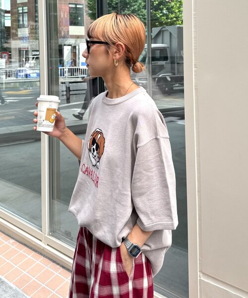 CIAOPANIC TYPY(チャオパニックティピー)の「【ユニセックス】アニマル柄犬サマーニット半袖Tシャツ(Tシャツ/カットソー・レディース・ライトグレー/ホワイト系その他/ネイビー/ベージュ・LARGE/MEDIUM)」の5枚目の写真