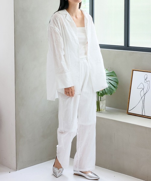 No Rule No Line（ノール－ルノーライン）の「コットンフラワーエンブロイダリーレースパンツ パンチング刺繍レース（スカラップ）レースシアーパンツ（その他パンツ・レディース・ブラック/ホワイト・FREE）」の12枚目の写真