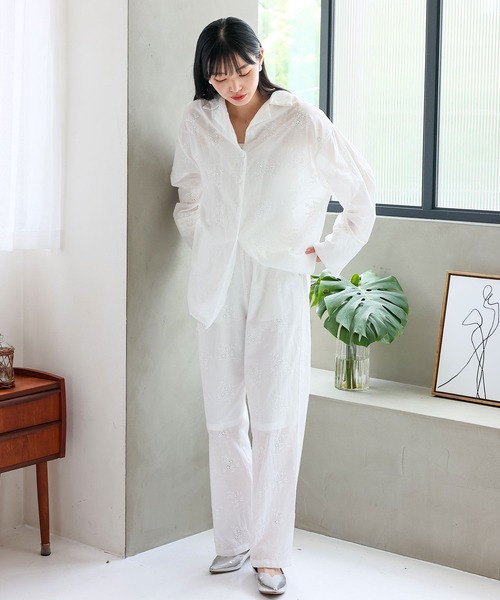 No Rule No Line（ノール－ルノーライン）の「コットンフラワーエンブロイダリーレースパンツ パンチング刺繍レース（スカラップ）レースシアーパンツ（その他パンツ・レディース・ブラック/ホワイト・FREE）」の19枚目の写真