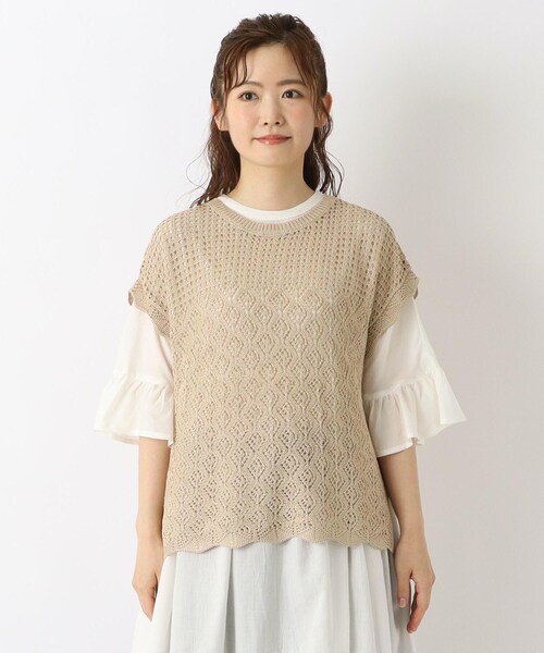 one'sterrace(ワンズテラス)の「透かし編みベスト(ベスト・レディース・ブラック系8/ベージュ系8/アイボリー系8・02)」の4枚目の写真