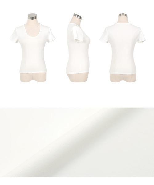 KOBE LETTUCE（コウベレタス）の「深Uネック半袖シンプルTシャツ（Tシャツ/カットソー・レディース・オフホワイト/ネイビー/ブルー・M）」の9枚目の写真