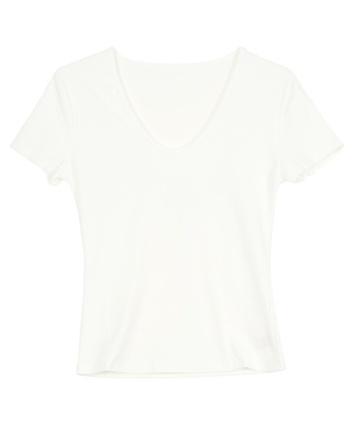 KOBE LETTUCE（コウベレタス）の「深Uネック半袖シンプルTシャツ（Tシャツ/カットソー・レディース・オフホワイト/ネイビー/ブルー・M）」の11枚目の写真