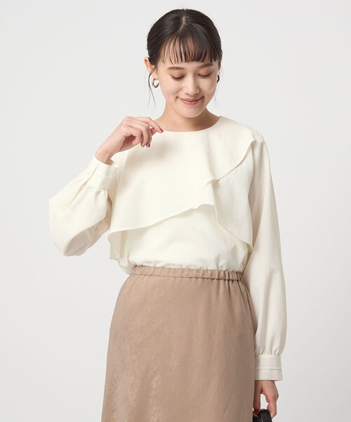 green label relaxing（グリーンレーベルリラクシング）の「ケープ ロングスリーブ ブラウス（シャツ/ブラウス・レディース・ネイビー/ライム/オフホワイト・FREE）」の2枚目の写真