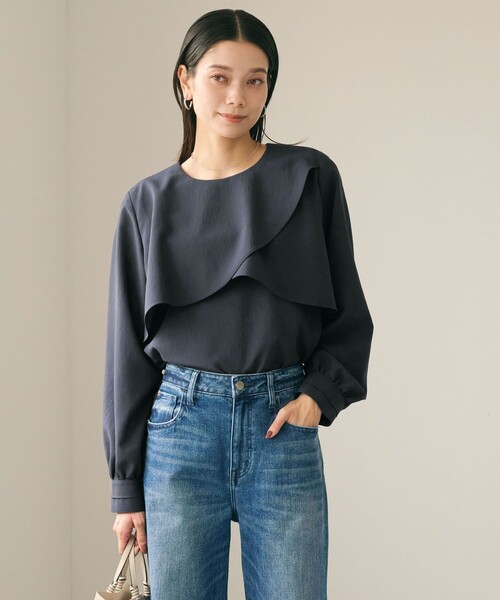 green label relaxing（グリーンレーベルリラクシング）の「ケープ ロングスリーブ ブラウス（シャツ/ブラウス・レディース・ネイビー/ライム/オフホワイト・FREE）」の5枚目の写真