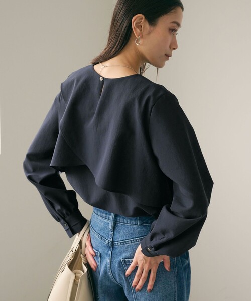 green label relaxing（グリーンレーベルリラクシング）の「ケープ ロングスリーブ ブラウス（シャツ/ブラウス・レディース・ネイビー/ライム/オフホワイト・FREE）」の6枚目の写真