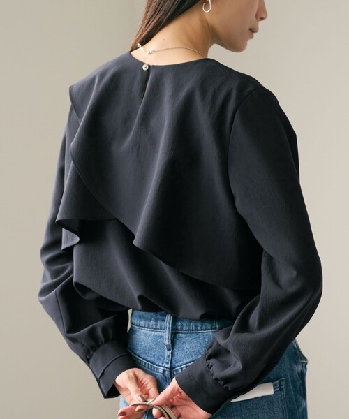 green label relaxing（グリーンレーベルリラクシング）の「ケープ ロングスリーブ ブラウス（シャツ/ブラウス・レディース・ネイビー/ライム/オフホワイト・FREE）」の7枚目の写真