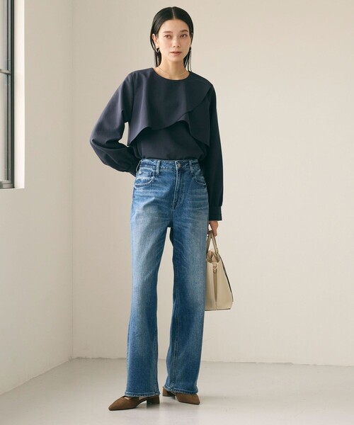 green label relaxing（グリーンレーベルリラクシング）の「ケープ ロングスリーブ ブラウス（シャツ/ブラウス・レディース・ネイビー/ライム/オフホワイト・FREE）」の8枚目の写真