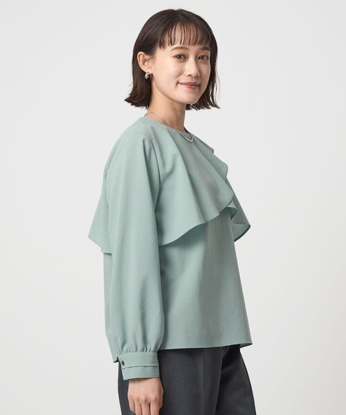 green label relaxing（グリーンレーベルリラクシング）の「ケープ ロングスリーブ ブラウス（シャツ/ブラウス・レディース・ネイビー/ライム/オフホワイト・FREE）」の10枚目の写真