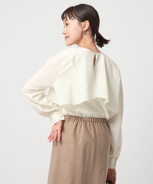 green label relaxing（グリーンレーベルリラクシング）の「ケープ ロングスリーブ ブラウス（シャツ/ブラウス・レディース・ネイビー/ライム/オフホワイト・FREE）」の13枚目の写真