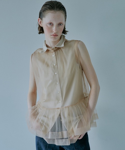 LE CIEL BLEU(ルシェルブルー)の「スリーブレスシャツwワイヤーディテーリング / Sleeveless Shirt w/Wire Detailing(シャツ/ブラウス・レディース・ベージュ/オフホワイト/ライトピンク/ライトブルー・36/38)」の2枚目の写真
