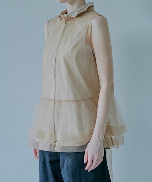 LE CIEL BLEU(ルシェルブルー)の「スリーブレスシャツwワイヤーディテーリング / Sleeveless Shirt w/Wire Detailing(シャツ/ブラウス・レディース・ベージュ/オフホワイト/ライトピンク/ライトブルー・36/38)」の9枚目の写真