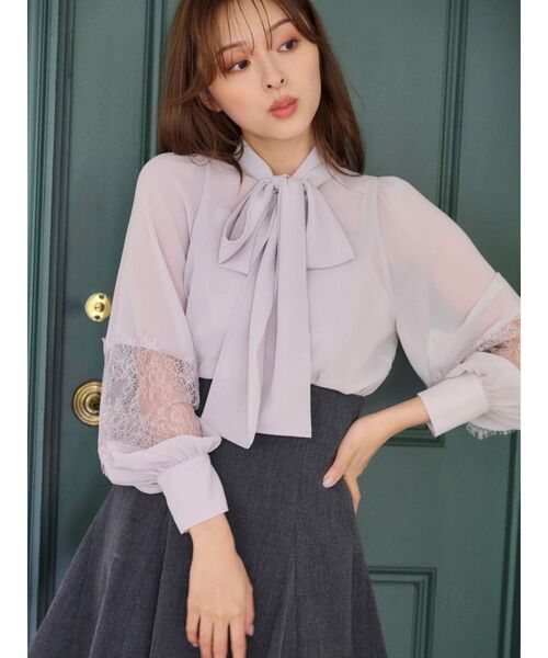 MERCURYDUO(マーキュリーデュオ)の「ポイントレースボウタイブラウス(シャツ/ブラウス・レディース・オフホワイト/ブラック/ラベンダー・FREE)」の3枚目の写真