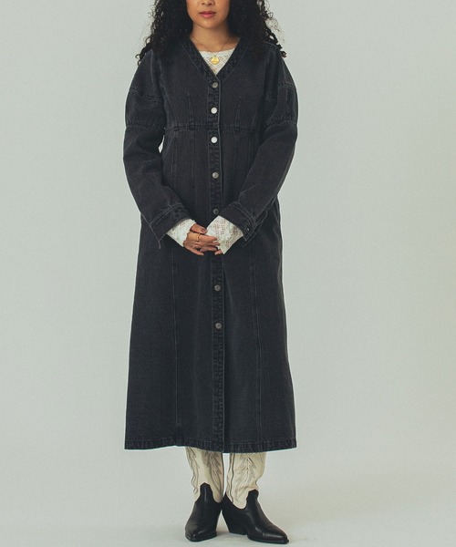 ROSE BUD（ローズバッド）の「(mici)DENIM VOLUME SLEEVE DRESS（ワンピース・レディース・インディゴブルー/ブラック・ONE SIZE）」の2枚目の写真