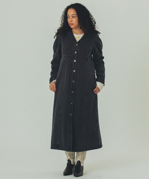 ROSE BUD（ローズバッド）の「(mici)DENIM VOLUME SLEEVE DRESS（ワンピース・レディース・インディゴブルー/ブラック・ONE SIZE）」の4枚目の写真