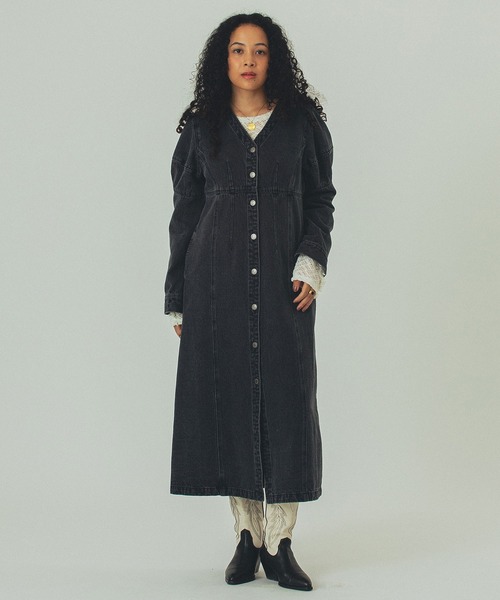 ROSE BUD（ローズバッド）の「(mici)DENIM VOLUME SLEEVE DRESS（ワンピース・レディース・インディゴブルー/ブラック・ONE SIZE）」の6枚目の写真
