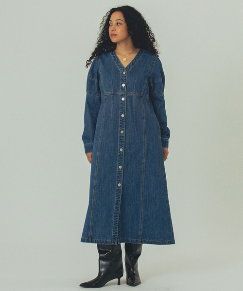 ROSE BUD（ローズバッド）の「(mici)DENIM VOLUME SLEEVE DRESS（ワンピース・レディース・インディゴブルー/ブラック・ONE SIZE）」の7枚目の写真