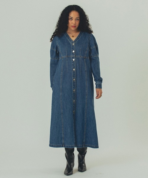ROSE BUD（ローズバッド）の「(mici)DENIM VOLUME SLEEVE DRESS（ワンピース・レディース・インディゴブルー/ブラック・ONE SIZE）」の19枚目の写真