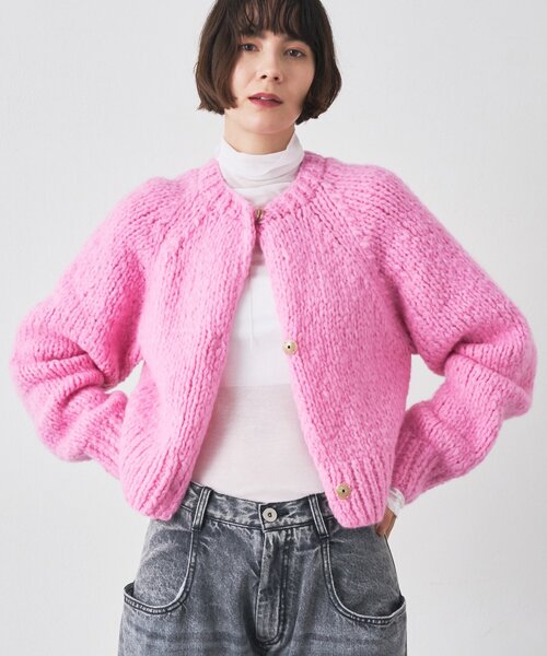 Whim Gazette（ウィムガゼット）の「ハンドニットカーディガン（カーディガン/ボレロ・レディース・レモンイエロー/ピンク/チャコールグレー・FREE）」の4枚目の写真