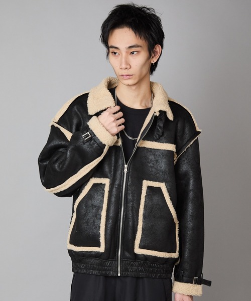 Piping design Shearling coat/パイピングデザイン フェイクムートン