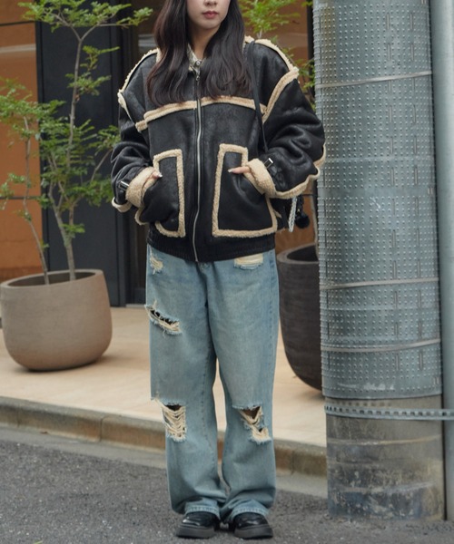 Theater code(シアターコード)の「Piping design Shearling coat/パイピングデザイン フェイクムートンジャケット 秋 秋服メンズ 2026年秋冬 冬服(ムートンコート・メンズ・ブラック/ホワイト・M/L)」の18枚目の写真