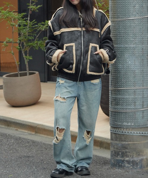 Theater code(シアターコード)の「Piping design Shearling coat/パイピングデザイン フェイクムートンジャケット 秋 秋服メンズ 2026年秋冬 冬服(ムートンコート・メンズ・ブラック/ホワイト・M/L)」の19枚目の写真