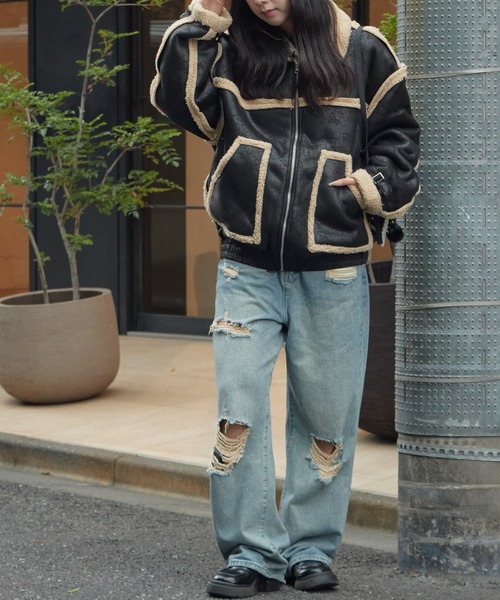 Theater code(シアターコード)の「Piping design Shearling coat/パイピングデザイン フェイクムートンジャケット 秋 秋服メンズ 2026年秋冬 冬服(ムートンコート・メンズ・ブラック/ホワイト・M/L)」の21枚目の写真