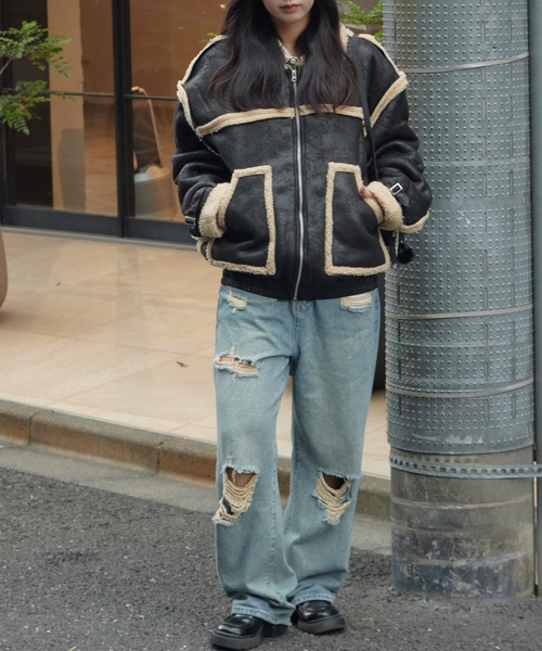Theater code(シアターコード)の「Piping design Shearling coat/パイピングデザイン フェイクムートンジャケット 秋 秋服メンズ 2026年秋冬 冬服(ムートンコート・メンズ・ブラック/ホワイト・M/L)」の22枚目の写真