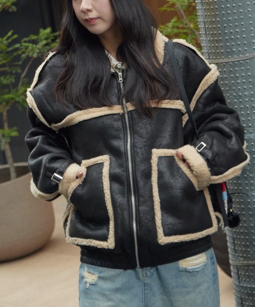 Theater code(シアターコード)の「Piping design Shearling coat/パイピングデザイン フェイクムートンジャケット 秋 秋服メンズ 2026年秋冬 冬服(ムートンコート・メンズ・ブラック/ホワイト・M/L)」の15枚目の写真