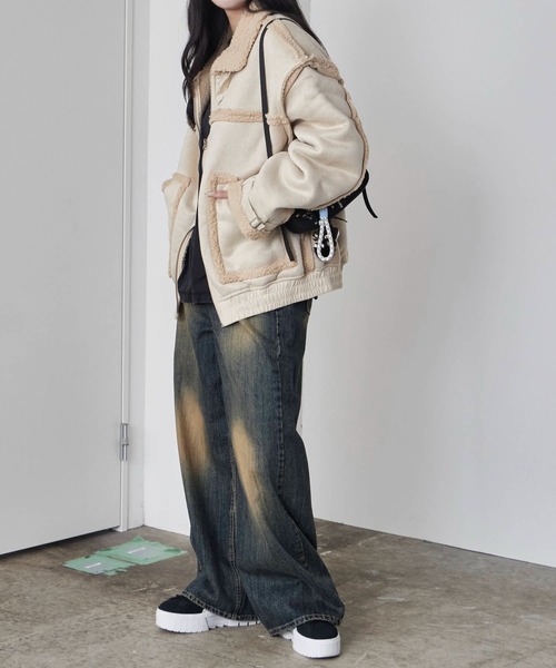 Theater code(シアターコード)の「Piping design Shearling coat/パイピングデザイン フェイクムートンジャケット 秋 秋服メンズ 2026年秋冬 冬服(ムートンコート・メンズ・ブラック/ホワイト・M/L)」の5枚目の写真